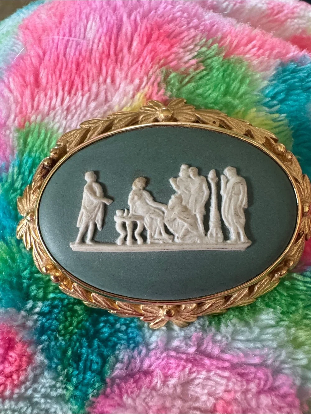Wedgwood Gold and Black Oval Brooch